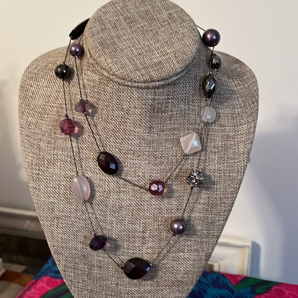 Purple and gunmetal necklace, unmarked - Picture 6 of 8